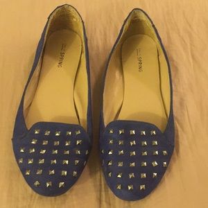 Silver studded royal blue loafer style flats